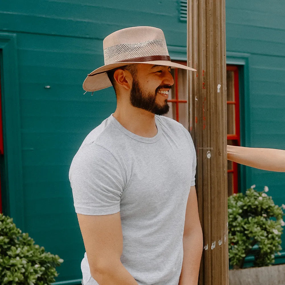 Florence | Mens Tan Wide Brim Firm Straw Sun Hat