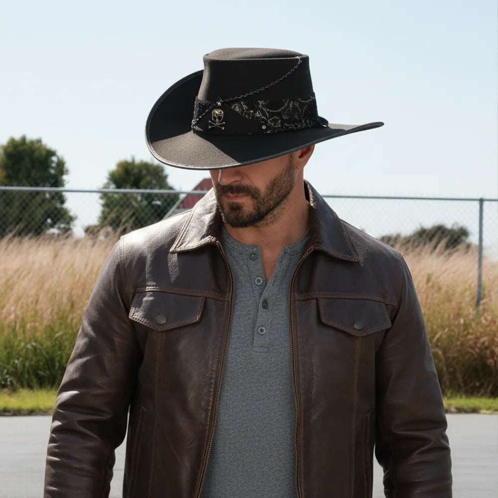Hook | Mens Black Suede Leather Cavalier Hat