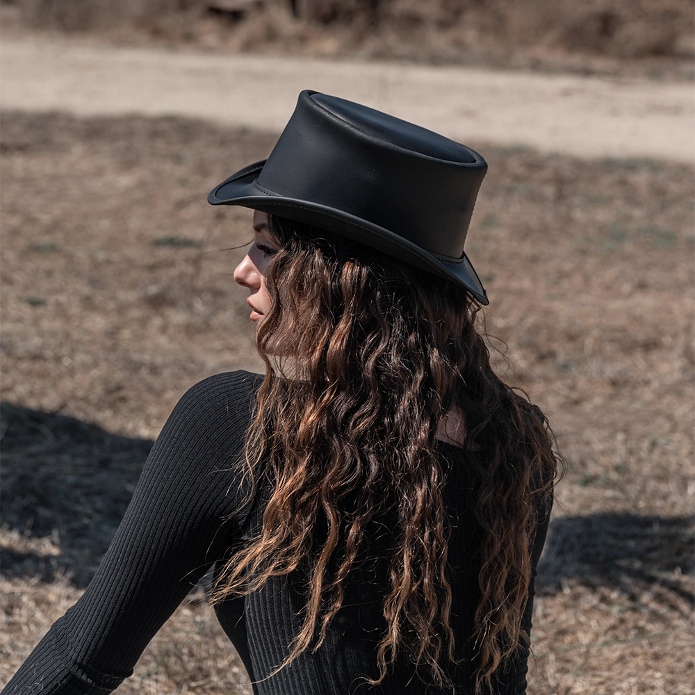 Marlow | Womens Black Leather Top Hat