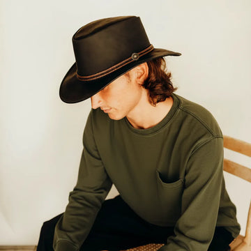 Midnight Rider | Mens Black Leather Outback Hat