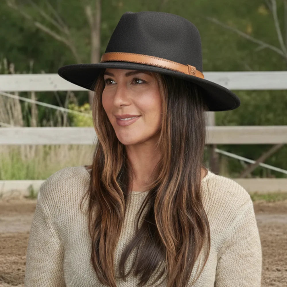 Moab | Womens Black Crushable Wool Felt Safari Hat with Leather Band