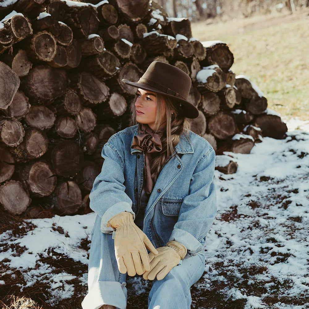 Moab | Womens Khaki Crushable Wool Felt Safari Hat with Leather Band