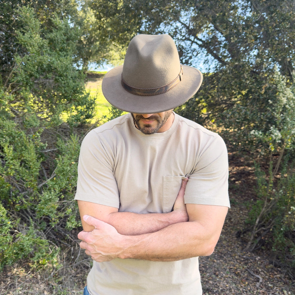 Moab | Mens Khaki Crushable Wool Felt Safari Hat with Leather Band