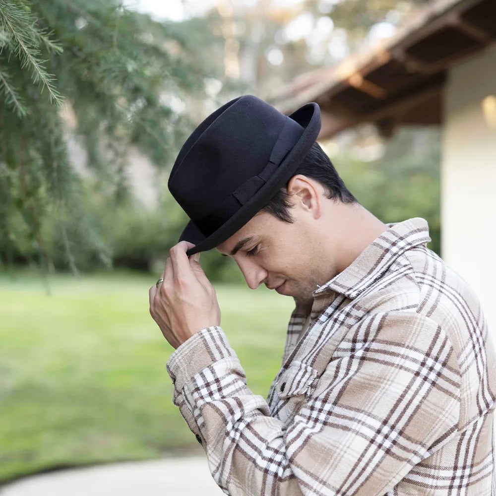 Pablo | Mens Black Wool Felt Pinch Front Fedora Hat