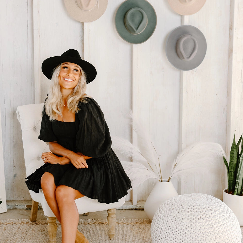 Rancher | Womens Black Wide Brim Felt Fedora Hat