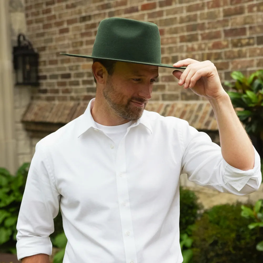 Rancher | Mens Olive Wide Brim Felt Fedora Hat