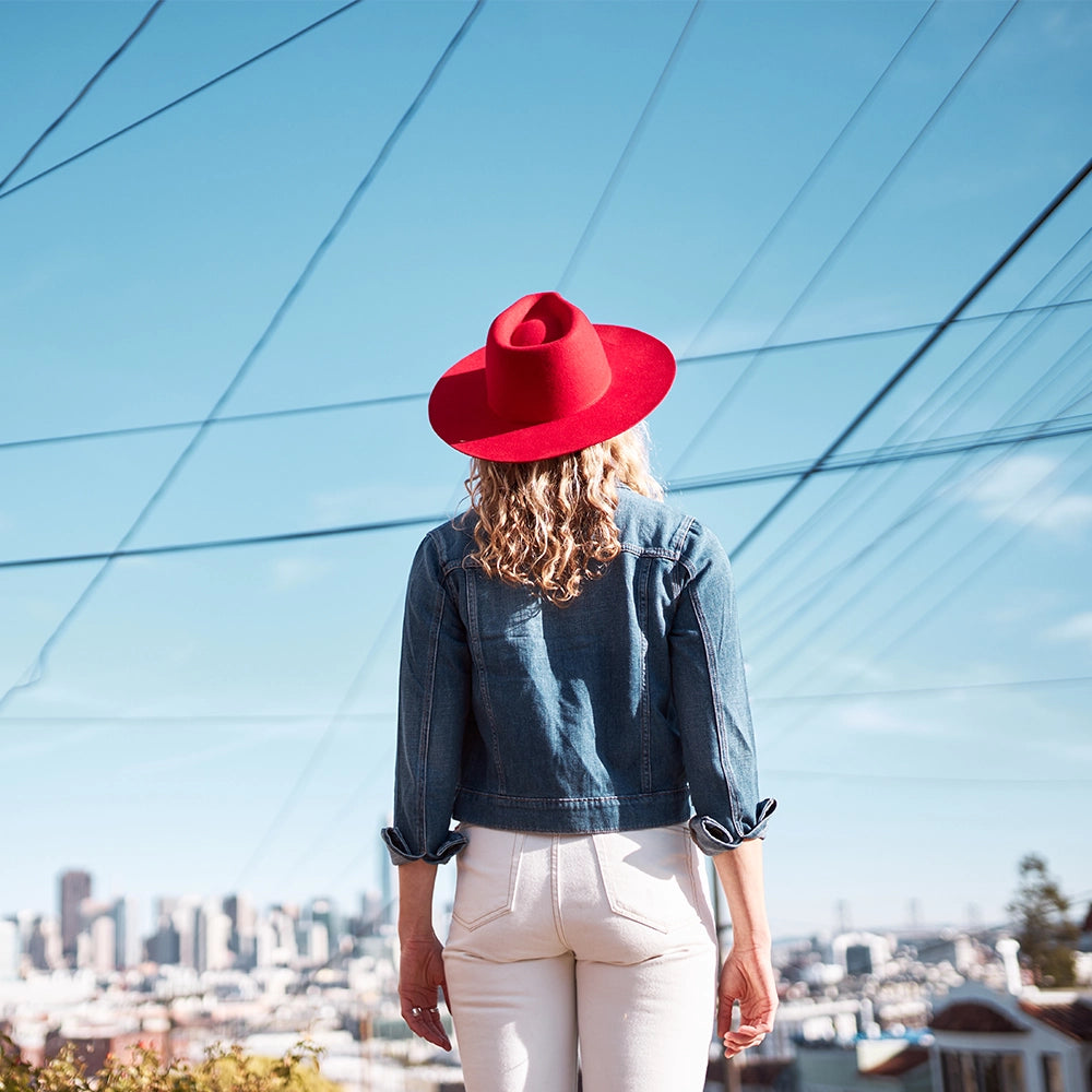 Rancher | Womens Red Wide Brim Felt Fedora Hat