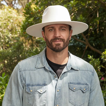 Rancher | Mens White Wide Brim Felt Fedora Hat