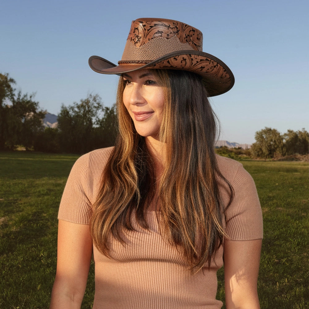 Sierra | Womens Brown Leather Cowgirl Hat