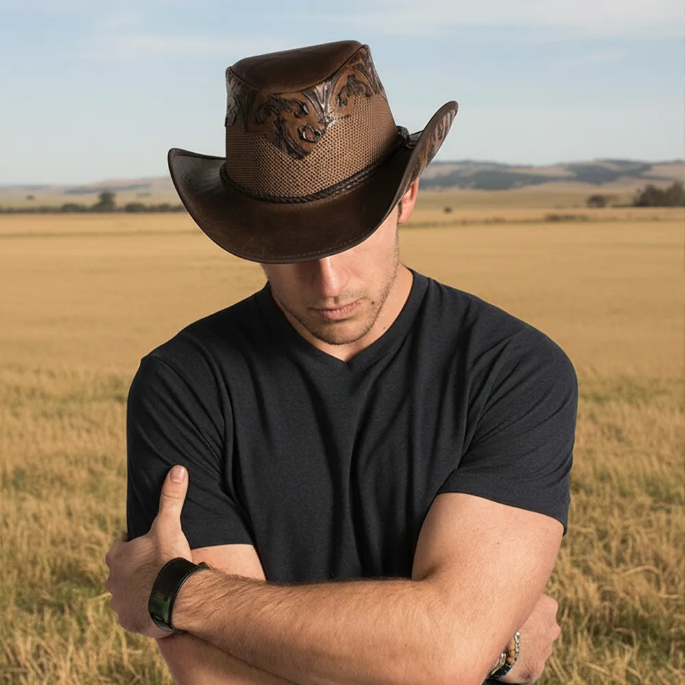 Sierra | Mens Brown Leather Cowboy Hat
