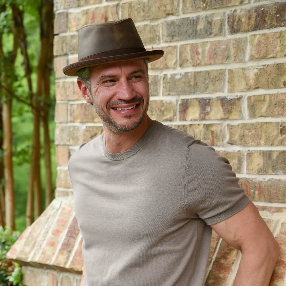 Soho | Mens Chocolate Trilby Leather Fedora Hat