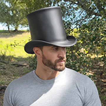 Stovepiper | Mens Black Leather Stovepipe Top Hat