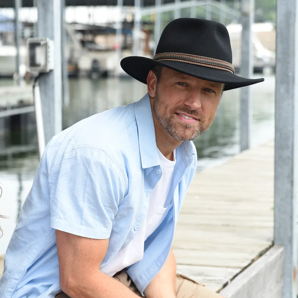 Zion | Mens Black Crushable Wool Felt Outback Hat