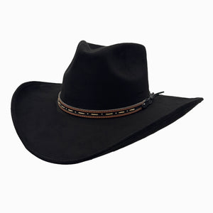Ace High | Mens Black Suede Teardrop Crown Rancher Cowboy Hat