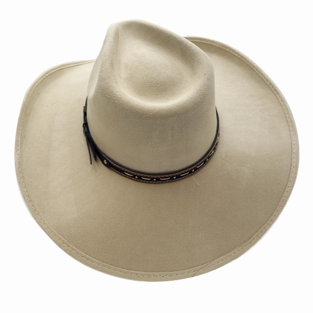 Ace High | Mens Cream Suede Teardrop Crown Rancher Cowboy Hat