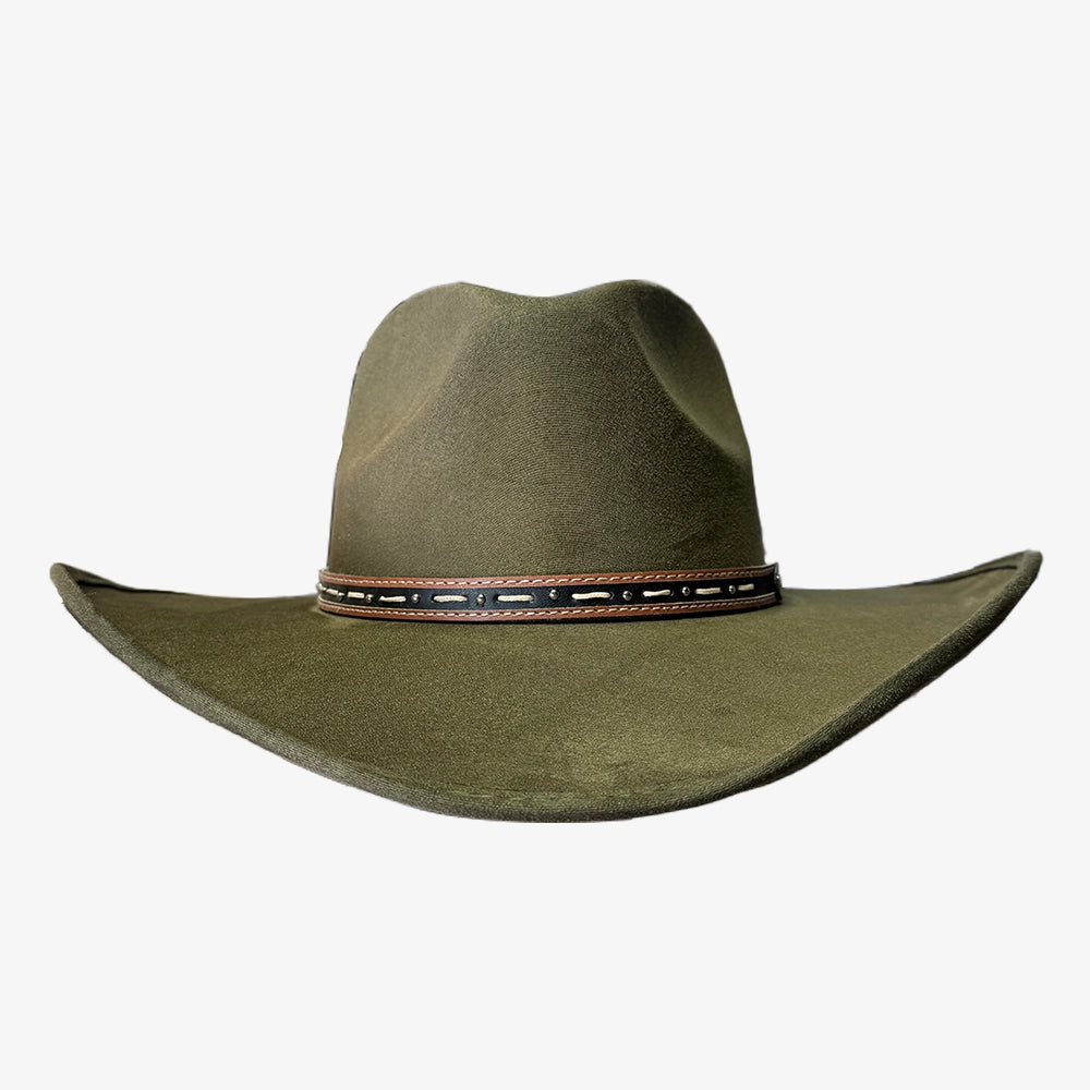 Ace High | Mens Olive Suede Teardrop Crown Rancher Cowboy Hat