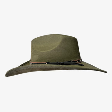 Ace High | Mens Olive Suede Teardrop Crown Rancher Cowboy Hat