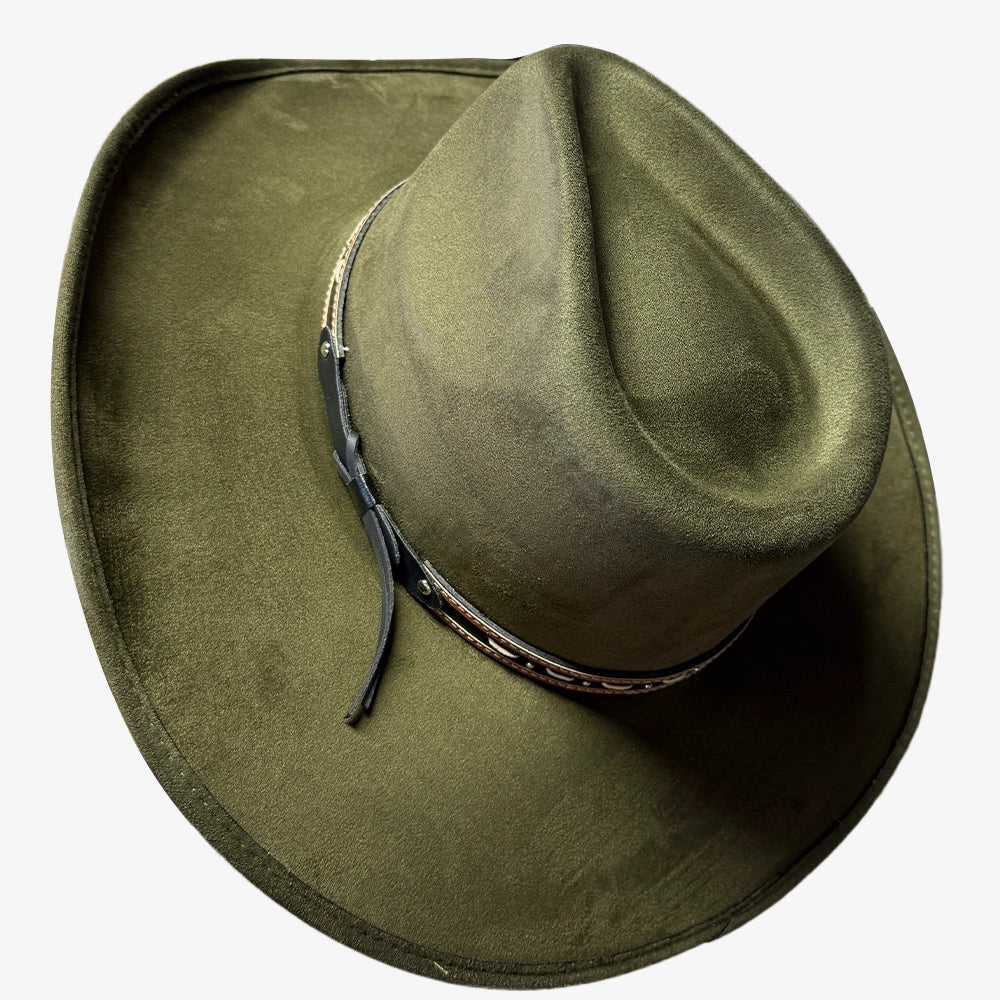 Ace High | Womens Olive Suede Teardrop Crown Rancher Cowgirl Hat