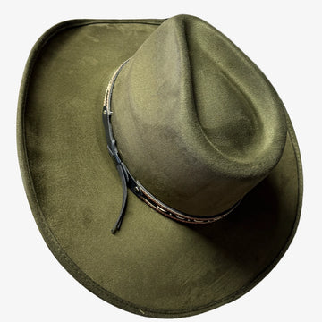 Ace High | Womens Olive Suede Teardrop Crown Rancher Cowgirl Hat