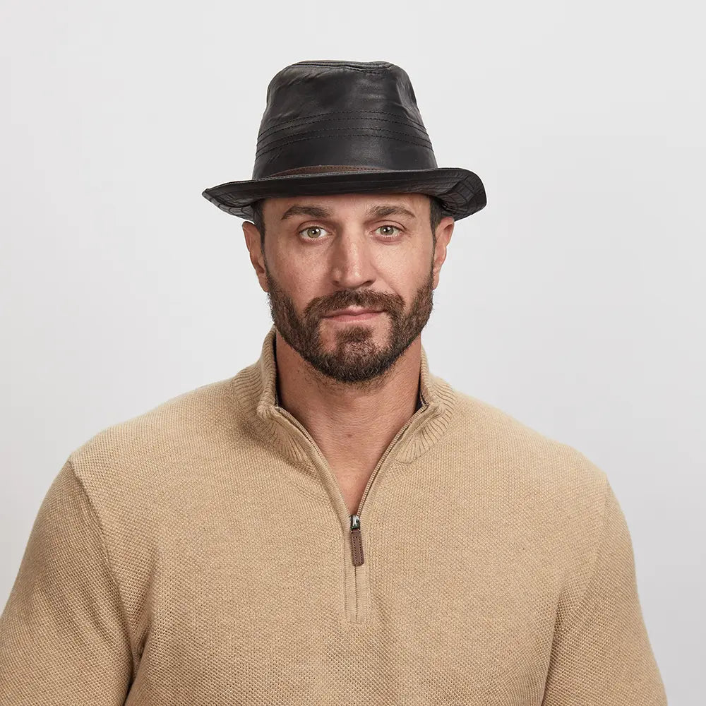 Balboa | Mens Black Leather Fedora Hat