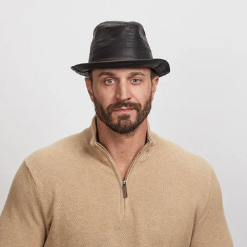 Balboa | Mens Black Leather Fedora Hat