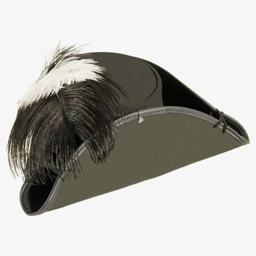 Barbossa | Mens Black Leather Tricorn Hat with Feather Plume