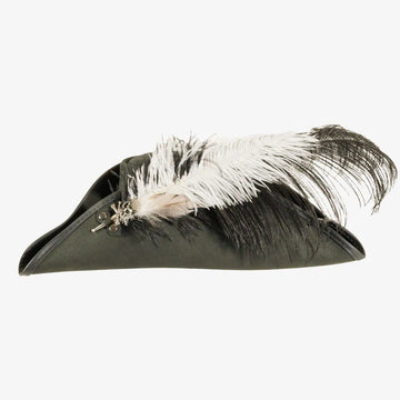 Barbossa | Mens Black Leather Tricorn Hat with Feather Plume