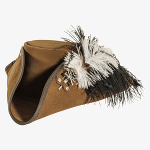 Barbossa | Mens Brown Leather Tricorn Hat with Feather Plume