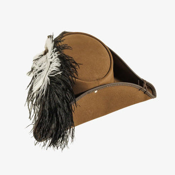 Barbossa | Mens Brown Leather Tricorn Hat with Feather Plume