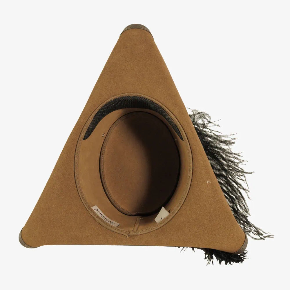 Barbossa | Mens Brown Leather Tricorn Hat with Feather Plume