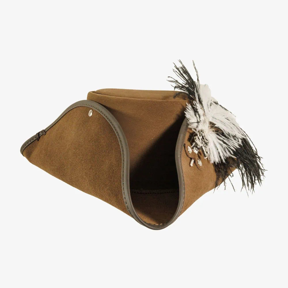 Barbossa | Mens Brown Leather Tricorn Hat with Feather Plume