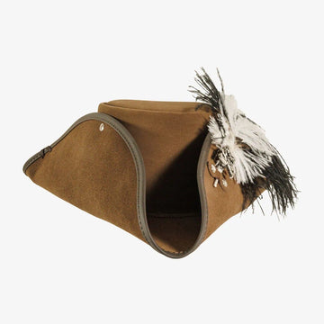 Barbossa | Mens Brown Leather Tricorn Hat with Feather Plume