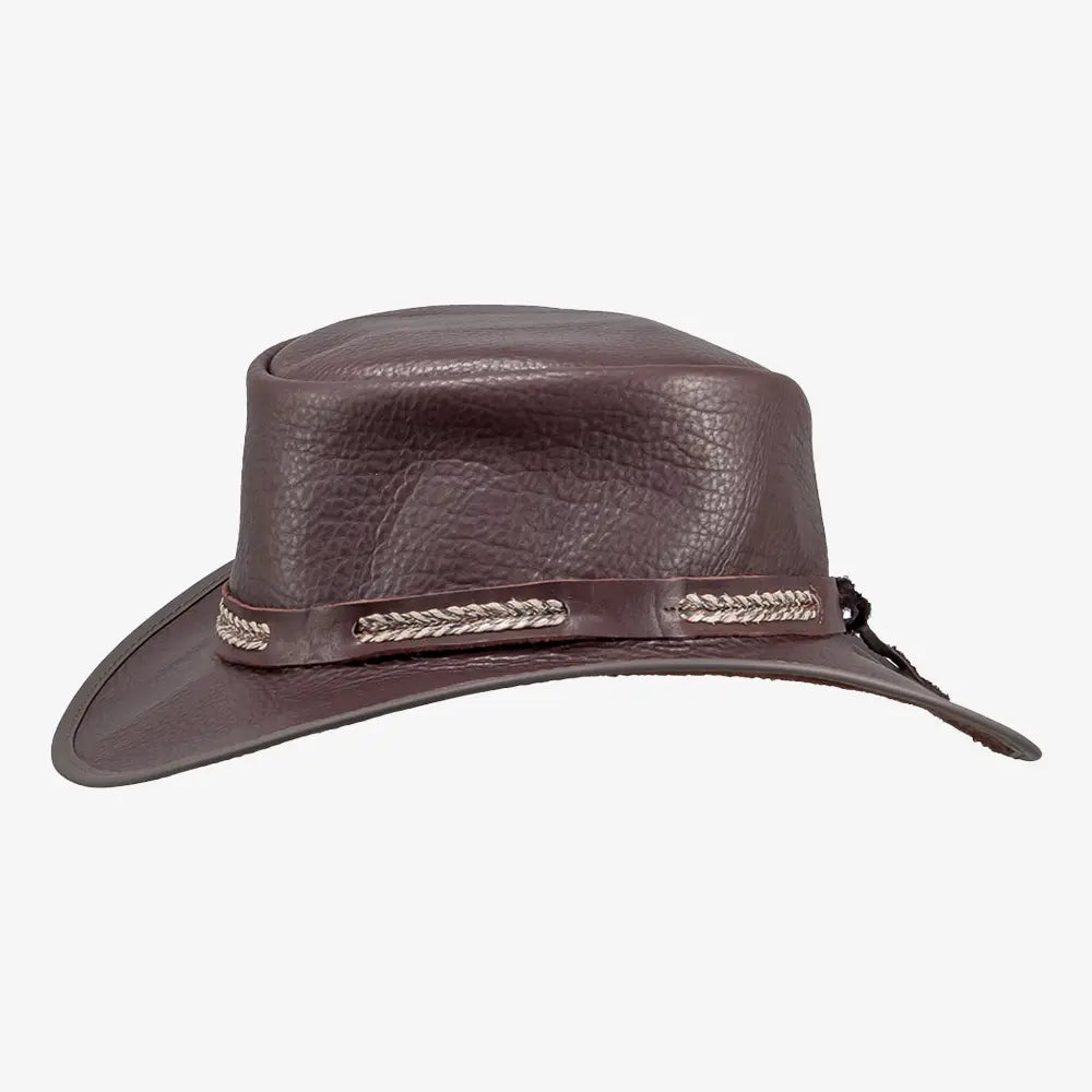 Bison | Mens Brown Bison Leather Packable Outback Hat
