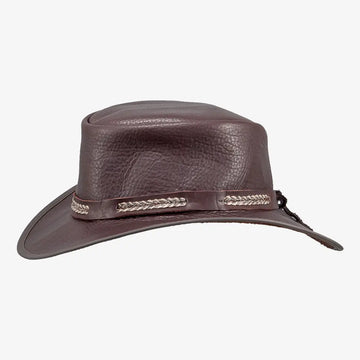 Bison | Mens Brown Bison Leather Packable Outback Hat