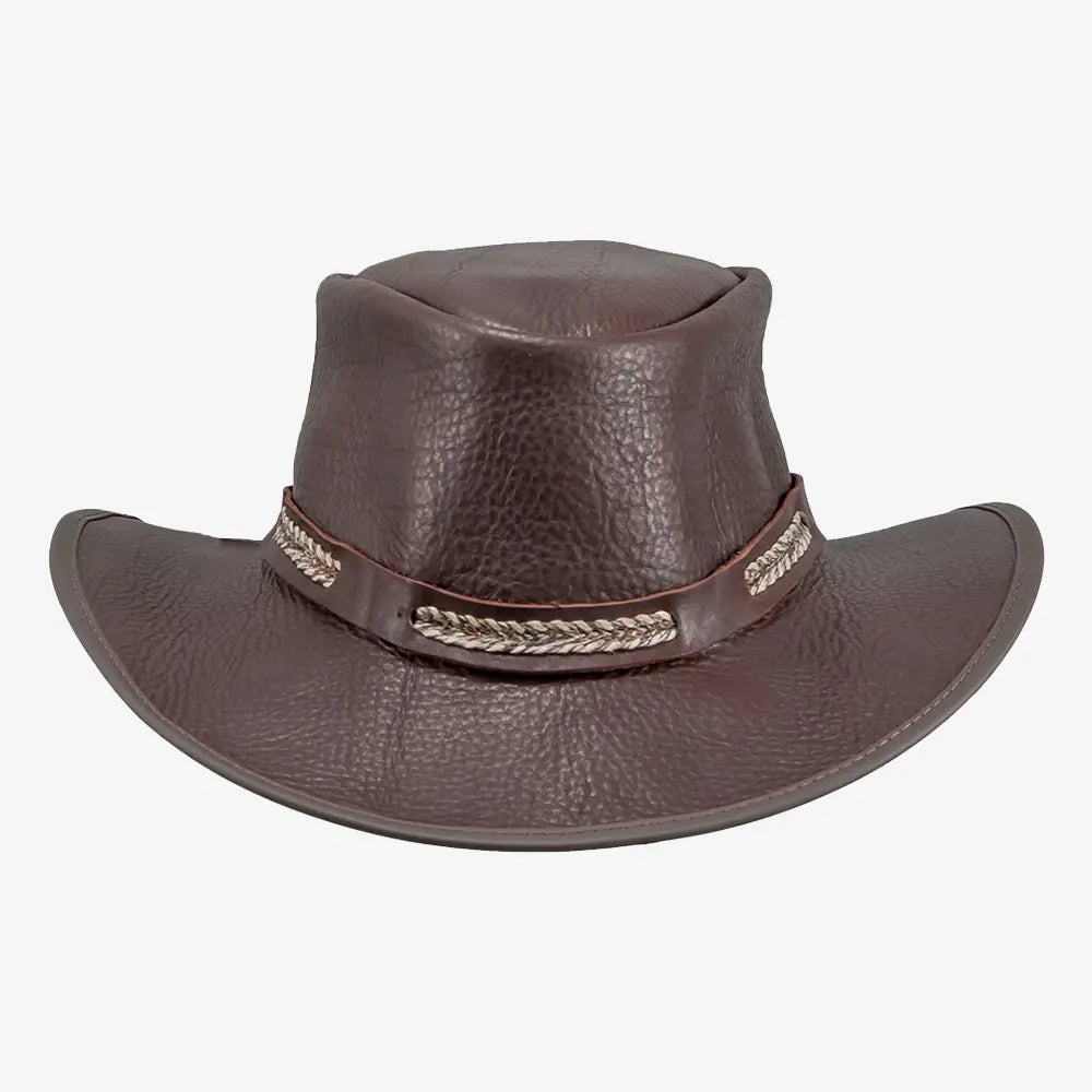 Bison | Mens Brown Bison Leather Packable Outback Hat