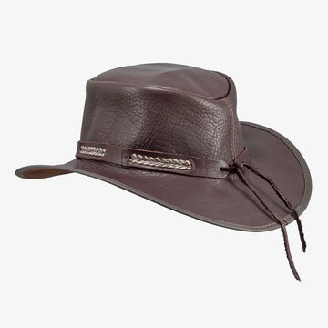 Bison | Mens Brown Bison Leather Packable Outback Hat
