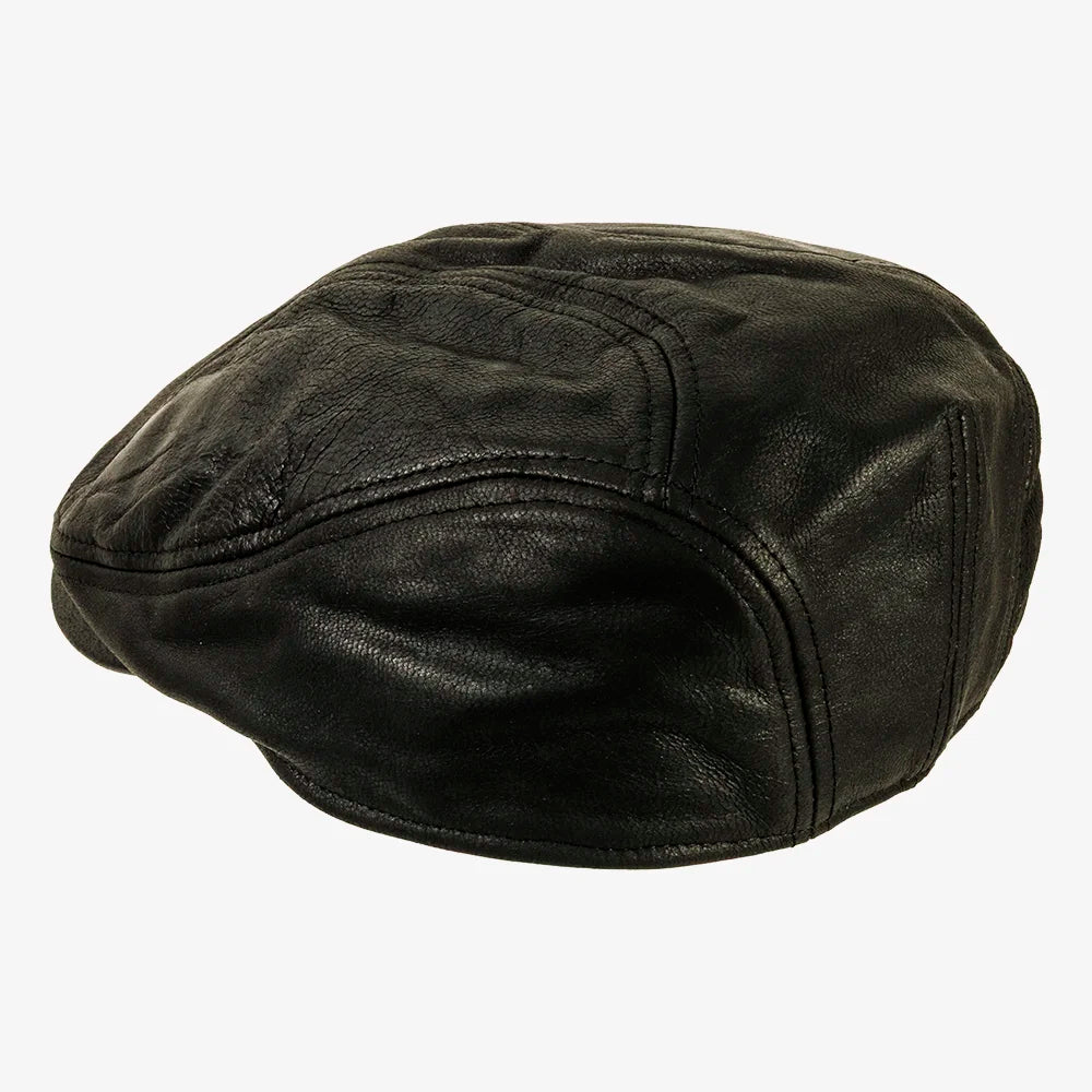 Bookie | Womens Black Leather Flat Cap