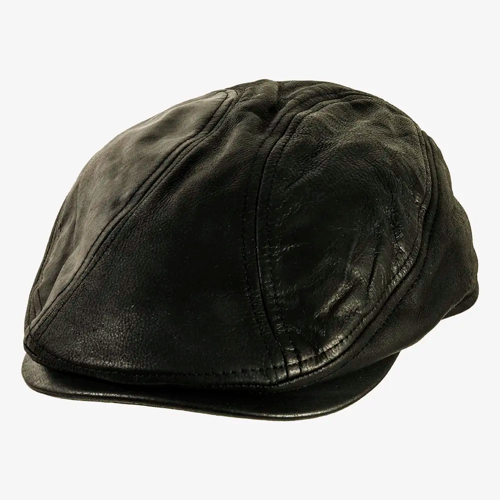 Bookie | Womens Black Leather Flat Cap