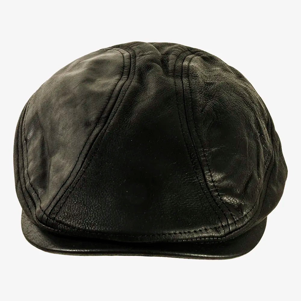Bookie | Mens Black Leather Flat Cap