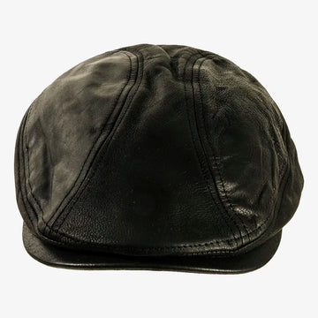 Bookie | Mens Black Leather Flat Cap