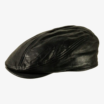 Bookie | Mens Black Leather Flat Cap