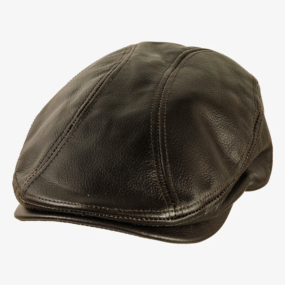 Bookie | Mens Brown Leather Flat Cap