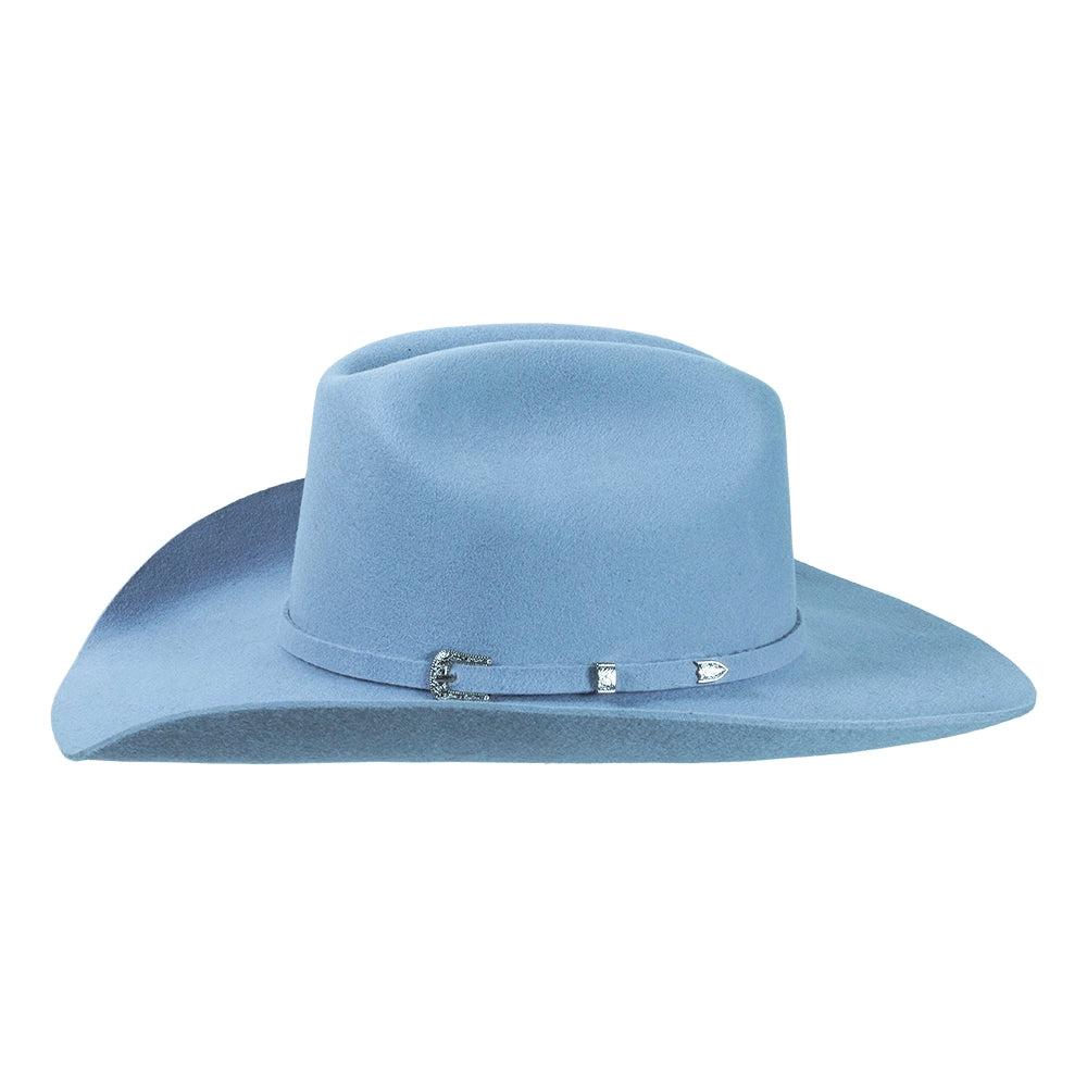 Light blue cowboy hat on a white background
