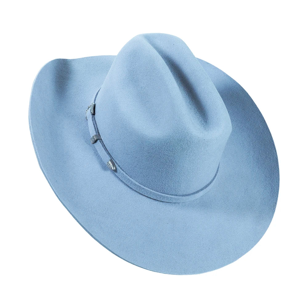 Light blue cowboy hat on a white background