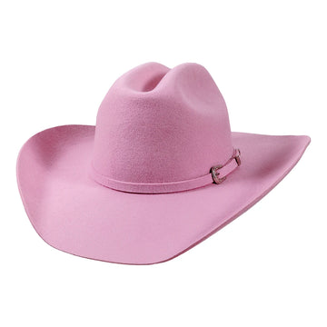 Pink cowboy hat with a buckle on a white background