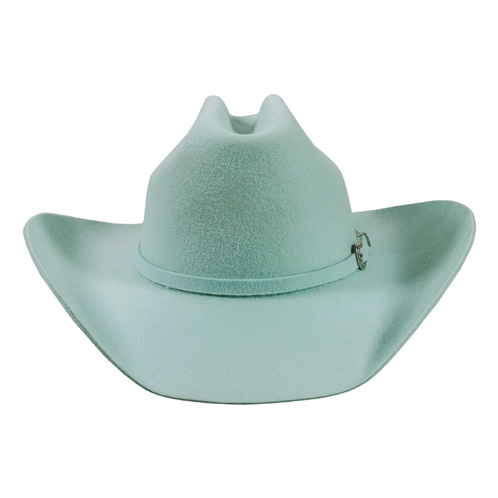 Light blue cowboy hat on a white background