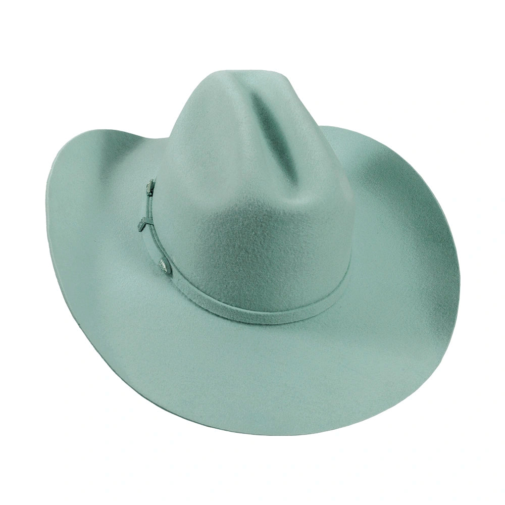 Light blue cowboy hat on a white background