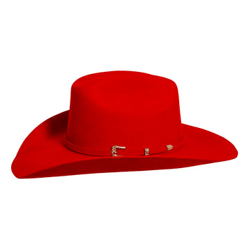Red cowboy hat with a band on a white background