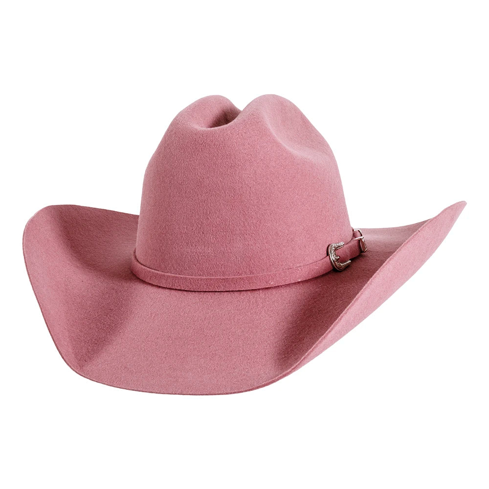 Pink cowboy hat with a wide brim on a white background