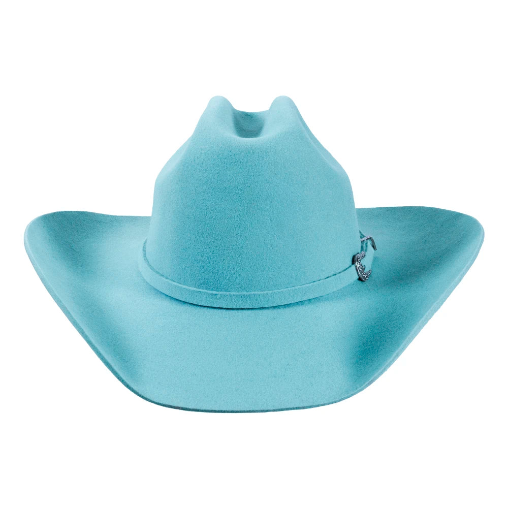 Light blue cowboy hat on a white background
